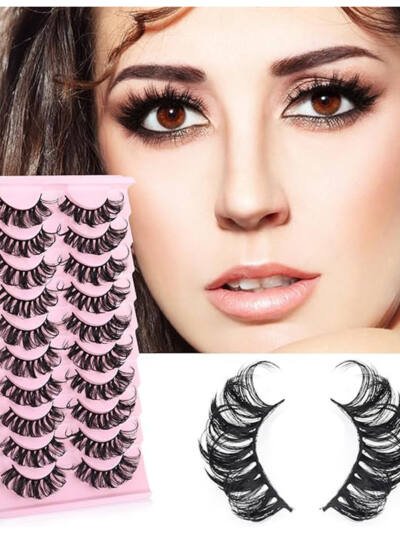 10 Pairs False Lashes Eyelashes Extension Cluster, Faux Mink Fluffy Long Full Look Eye Bottom, Dramatic Cosmetic Makeup