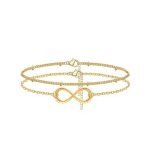 Dainty Gold Bracelets For Women, 14K Gold Filled Adjustable Layered Bracelet Cute Oval Chain  Bar Gold Bracelets For Women Jewelry