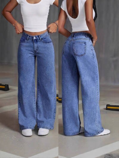 Womens High-waisted Straight-leg, Loose-fitting Casual Pants