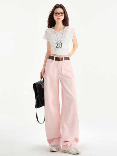 Cherry Blossom Wide Leg Draping Mop Jeans
