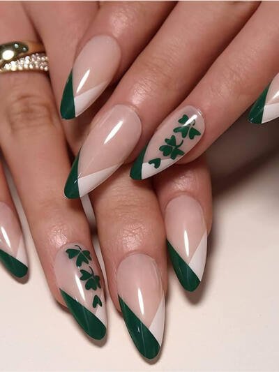 24 PCS Clover Nail Art, Length Long Water Pipe Fake Nails, Had Nail Tips False Nail