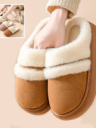 Fashion Warm Cotton Slippers For Women Leisure Thick Bottom Non-slip Plus-velvet House Shoes Winter Bedroom Floor Suede Slipper