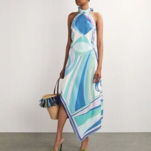 Women's Printed Satin Tie-up Top And Skirt Two-piece Set