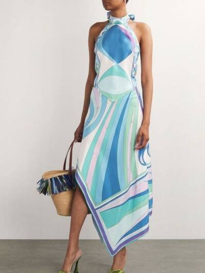 Women's Printed Satin Tie-up Top And Skirt Two-piece Set