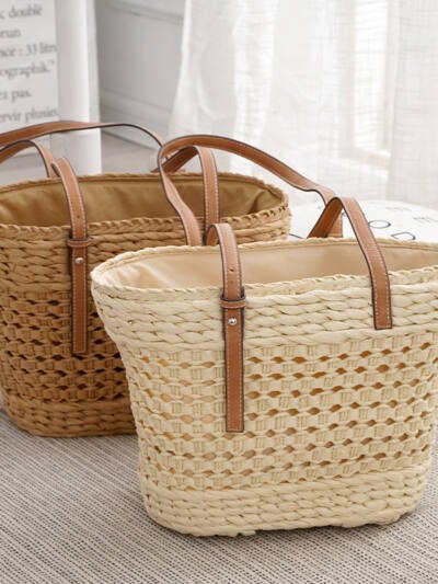 Large Capacity Fashion Urban Simple White Khaki Straw Braided Bag