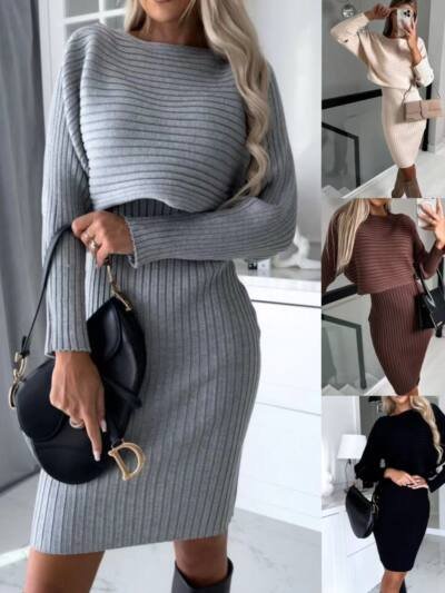 Fashion Solid Color Two-piece Set Woolen Skirt