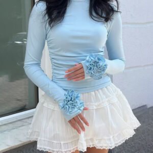 Three-dimensional Floral Long Sleeve Niche Round Neck Slim-fit Tops