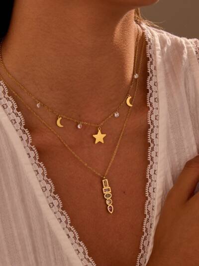 European And American Fashion Special-interest Color Zircon Star Pendant Stainless Steel Necklace