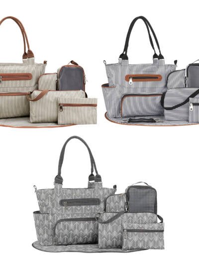 8Pcs Baby Nappy Diaper Bags Set For Mom Dad Mummy Handbags Multifunctional Diaper Changing Bags With Bottle Bag Mesh Bag Purse Diaper Pad 2 Burp Cloths 2 Hook Straps