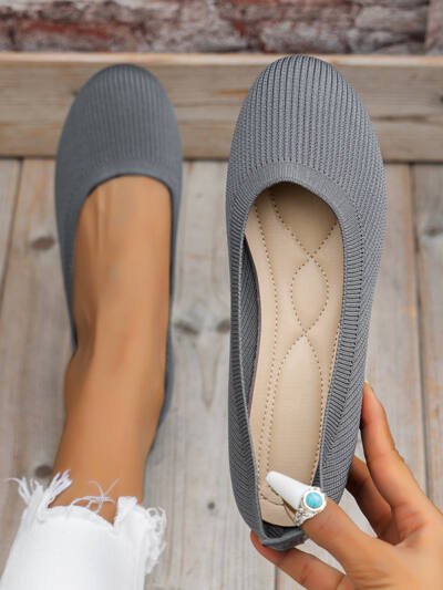 Round Toe Flats Shoes Casual Comfortable Soft Slip On Knit Mesh Shoes For Women