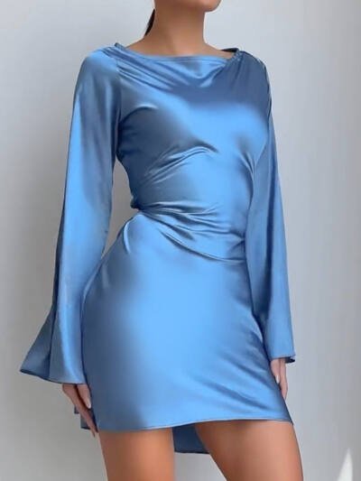 Waist Trimming Lace Up Satin Dress Women's Bag Hip Skirt