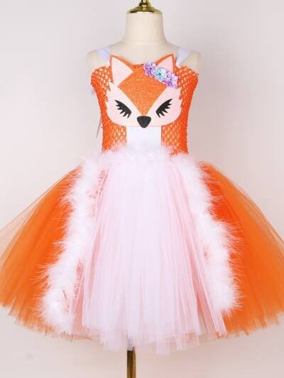 Orange Fox Role Cosplay Clothes Girls Mesh Bubble Skirt