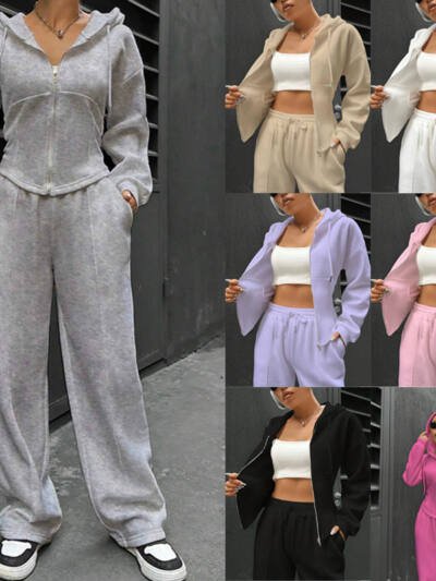 Hooded Cardigan Slim Fit Casual Two-piece Suit Women