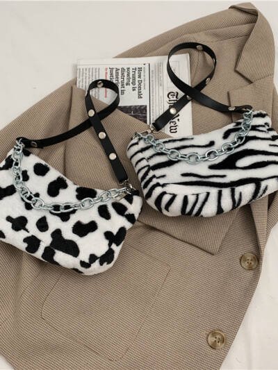 Leopard Pattern Plush Bag Personality Diagonal Women Bag Chain Bag Bag Shoulder