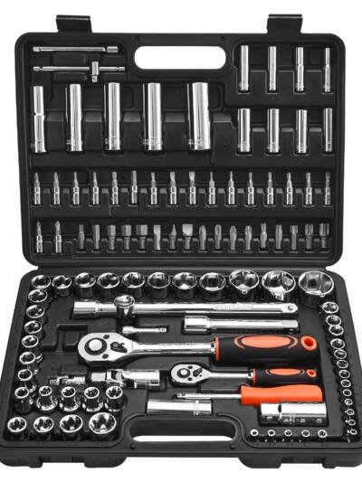 Socket Set, 108 Pieces, 1/4 & 1/2 Inch Drive Socket And Ratchet Set, Metric Size From 4 To 32 Mm, Mechanic Tool Kit With Bits, Accessories, Storage Case, CR-V Alloy Steel, For Automotive Repair