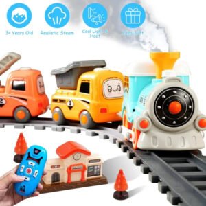Electric Train Set With Smokes Light Sound Remote Magnetic Train Toys With Locomotive 3 Trucks Gifts For Kids Aged 3 4 5 6 Year Old