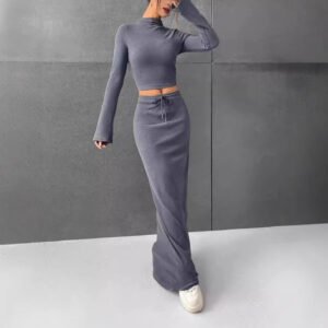 Loose Casual Solid Color Long Sleeve Dress Two-piece Set