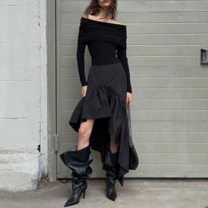 Women's Irregular High Waist Flounced Cotton Skirt