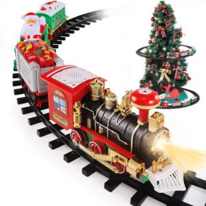 Electric Train Set Kid Toy Xmas Steam Train Kit Tree Surround Track Battery Operated With Sound Light Santa Claus Christmas Gift
