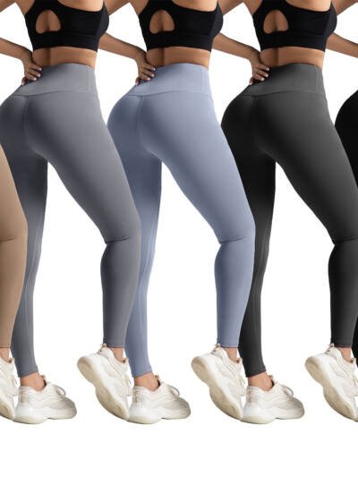No Awkward Line Peach Butt Yoga Pants High Waist Tummy Control Running Sports Leggings