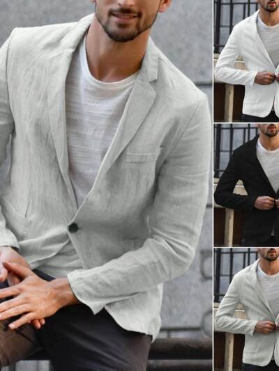 Cotton and linen solid color casual suit jacket