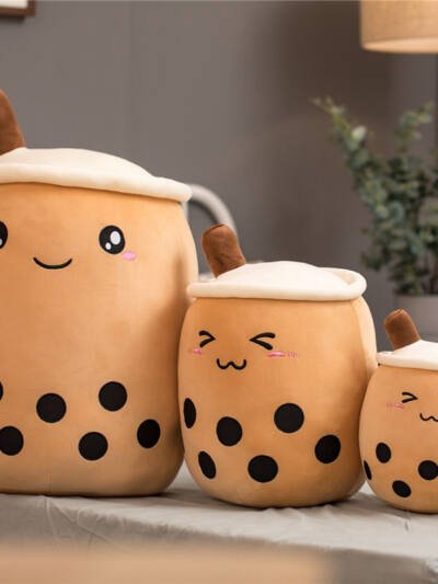 Cute Fruit Drink Plush Stuffed Soft Strawberry Milk Tea Plush Boba Tea Cup Toy Bubble Tea Pillow Cushion Kids Gift