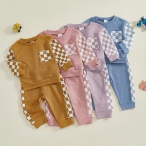 Waffle-check Patchwork Two-piece Set