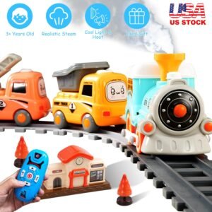 Electric Train Set With Smokes Light Sound Remote Magnetic Train Toys With Locomotive 3 Trucks Gifts For Kids Aged 3 4 5 6 Year Old