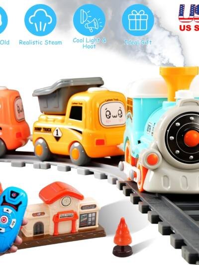 Electric Train Set With Smokes Light Sound Remote Magnetic Train Toys With Locomotive 3 Trucks Gifts For Kids Aged 3 4 5 6 Year Old