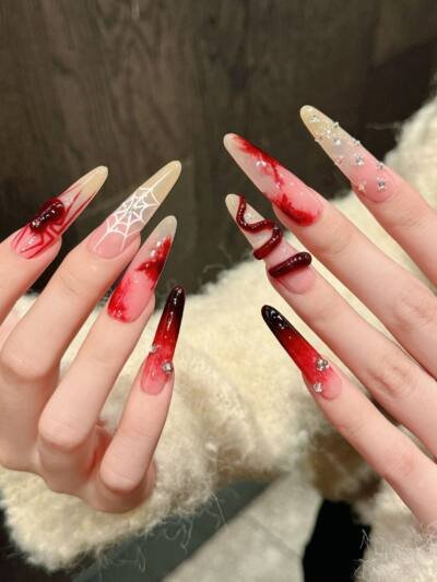 Long Advanced New Chinese Style Red Manicure