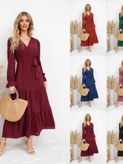 Solid Color Wide Hem Casual Dress Women's Clothing
