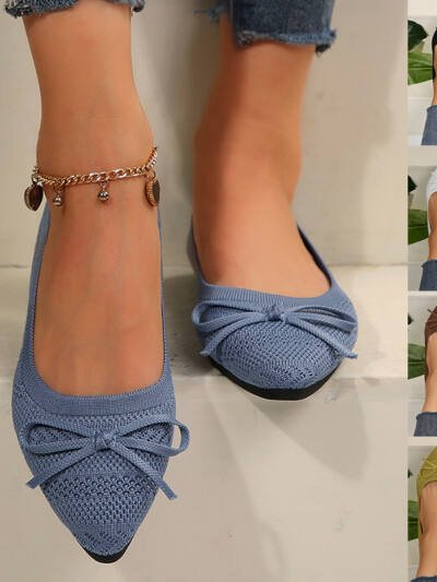 Bow Knitted Loafers Ins Fashion Pointed-toed Flats Shoes For Women