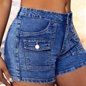 Women's High-Waist Side-Button Jeans Wide-Leg Full-Length With Minimalist Waistband-less Cut Vintage-Wash Denim For All Seasons