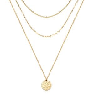 Hammered Coin Layered Necklace Set 14K Real Gold Plated Ball Chain Choker Necklace For Women