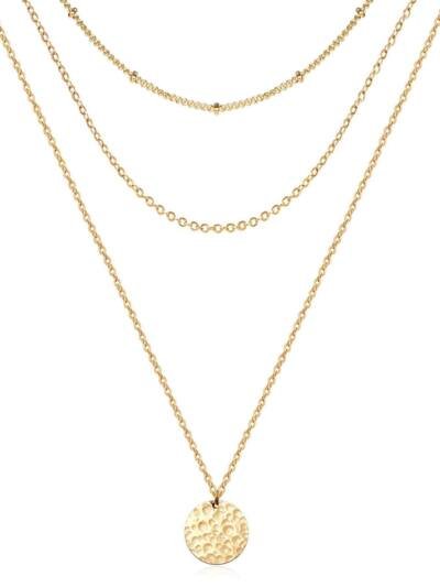 Hammered Coin Layered Necklace Set 14K Real Gold Plated Ball Chain Choker Necklace For Women