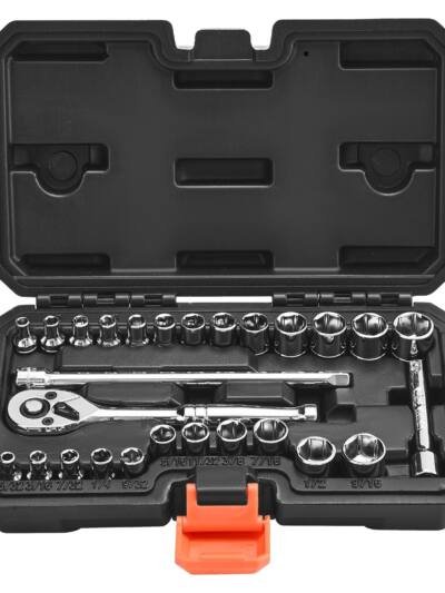 Socket Set, 27 Pieces, 1/4 Inch Drive Socket And Ratchet Set, SAE And Metric, Mechanic Tool Kit With Ratchet Wrench, Extension Bar And Storage Case, CR-V Alloy Steel, For Automotive Repair