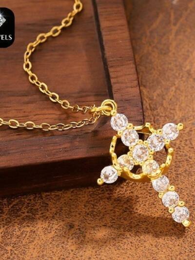 Christian Religious Symbola Drop Classic Crown & Cross Pendant Choker Easter Necklace For Women & Men & Girls Pretty Crown Cross Necklace For Daily Party Clothing Decor Trendy All-match & Exquisite Je