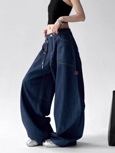 Spring And Autumn High Waist Loose And Slimming Drooping Straight Mop Pants