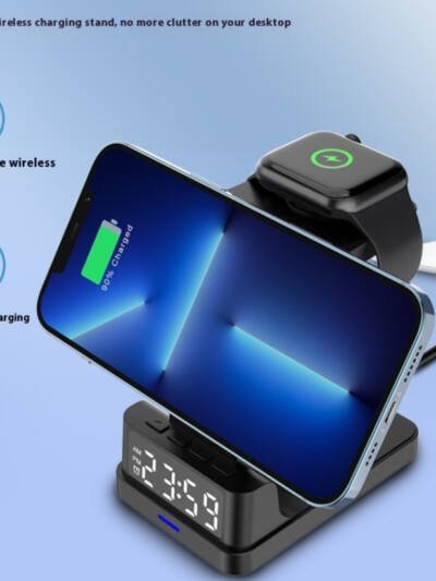 Magnetic Three-in-one 15W Wireless Charger With Clock