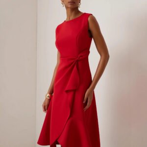Women's Sleeveless Round Neck Red Temperament Dress