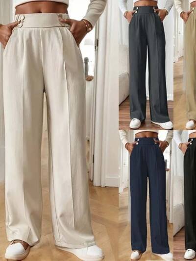 Straight-leg Pants Women's Special-interest Design Solid Color