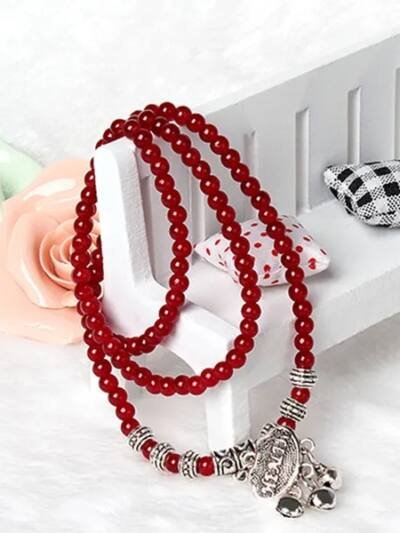 Red Agate Beaded Good Lock Bracelet
