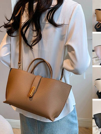 INS Litchi Pattern Shoulder Bag Fashion Zipper Bucket Bag High Capacity Totes Handbag For Women