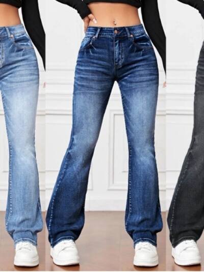 Denim High Waist Loose And Slimming Bootcut Trousers