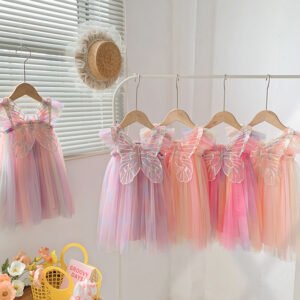 Rainbow Wings Mesh Girl Dress