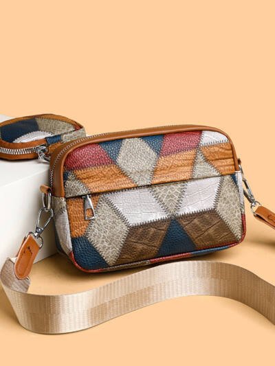 Retro Fashion Stitching Contrast Color Small Square Bag