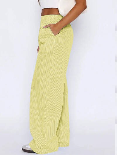 Striped Trousers With Pockets Ins Fashion Casual Wide Leg Straight Pants For Women Clothing