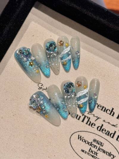 Angel Feather Haze Blue Gray Cat Eye Fairy Shiny Manicure