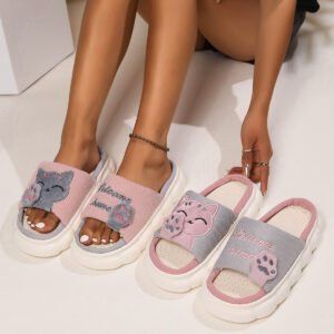 Cute Cartoon Kitten Home Slippers For Women