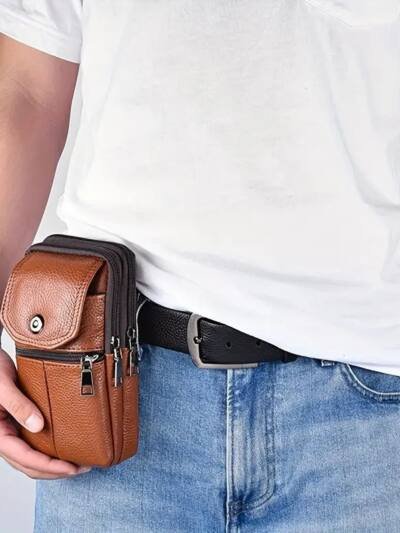 Leather Mobile Phone Shoulder Covers, Men's Belt Bags, Vertical Holster Belt Clip Pockets, Carrying Cases With Card Slots